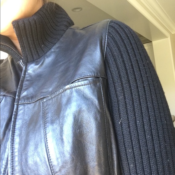 Elie Tahari : Leather and knitted black jacket - Picture 3 of 8